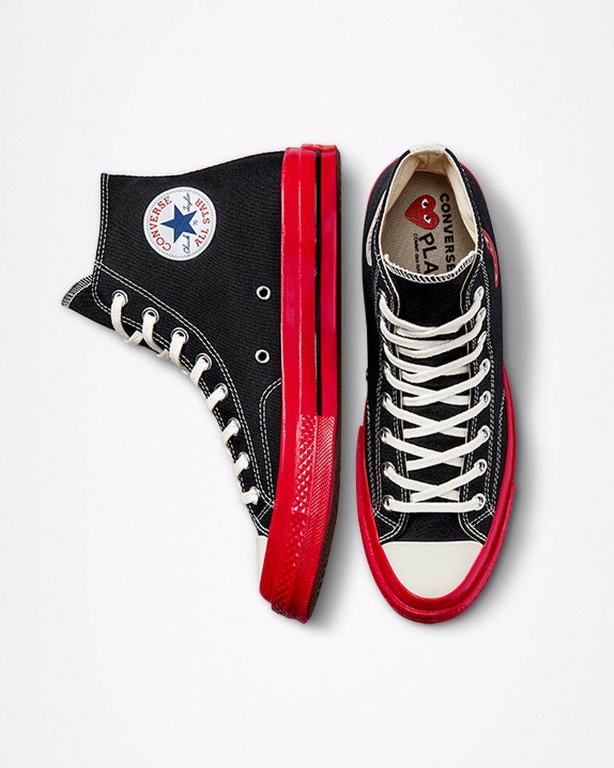 Dámské Boty Vysoké Converse x Comme des Garçons PLAY Chuck 70 Černé Červené | CZ NE31X89